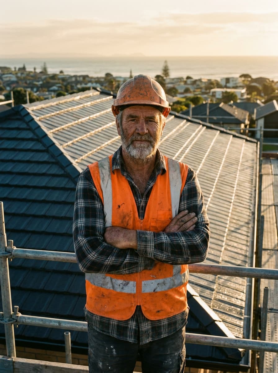 Top Roofing tradesman on a Wellington rooftop